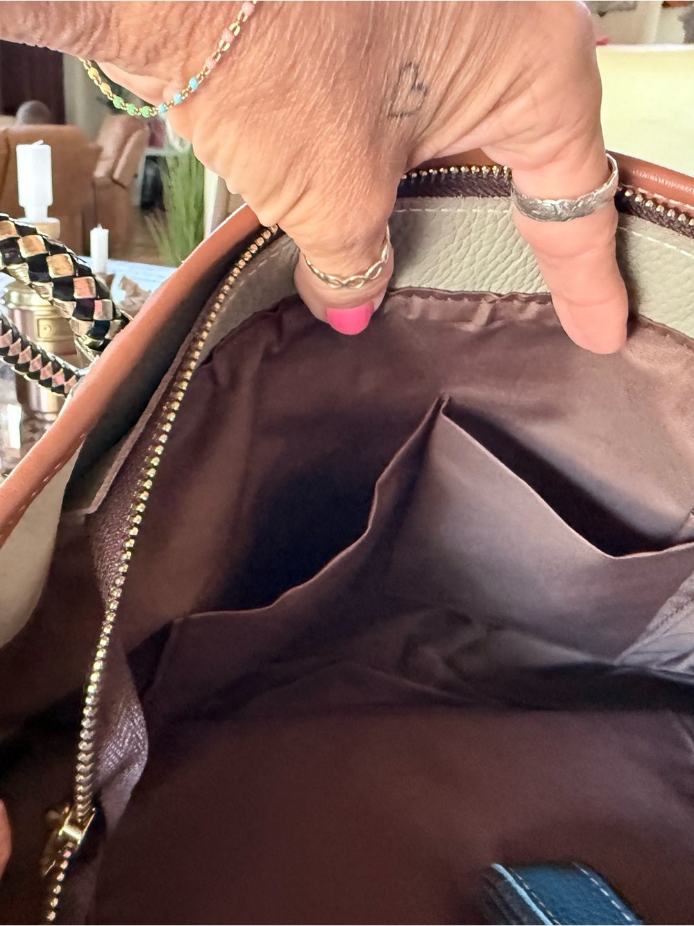 Multicolor Diamond Patchwork Leather Tote Bag - Picture 5 of 9